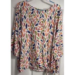 Ali Miles Top Size 2X Side Tie Lightweight‎ Artsy Boho Stretch 3/4 Sleeve
